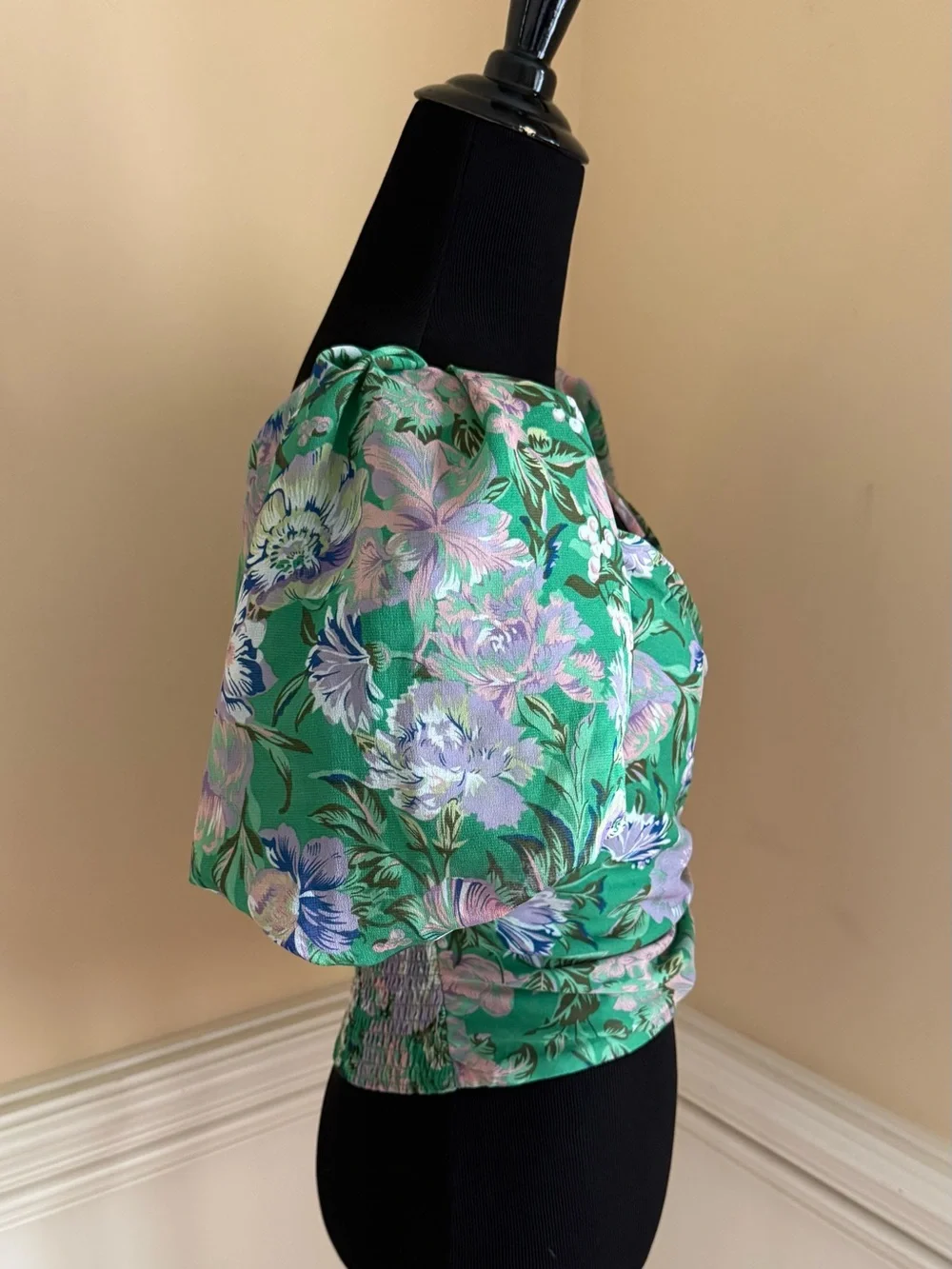 Astr Green‎ Floral Puff-Sleeve Wrap Blouse Size Small